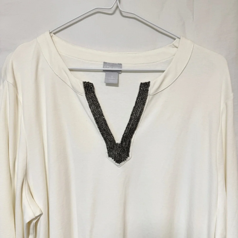 Chico's Womens Basic Cream Top XL Beaded Minimalist Capsule‎ Career Business - Picture 3 of 11